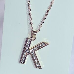 Women’s Letter K Initial Name Alphabet Gold Rhinestone Necklace Earring Set